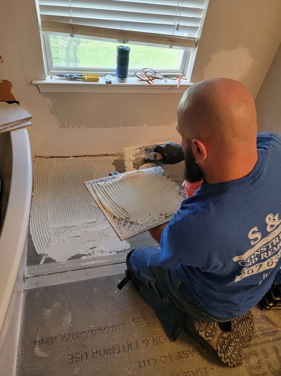 Tile installation during a bathroom remodel